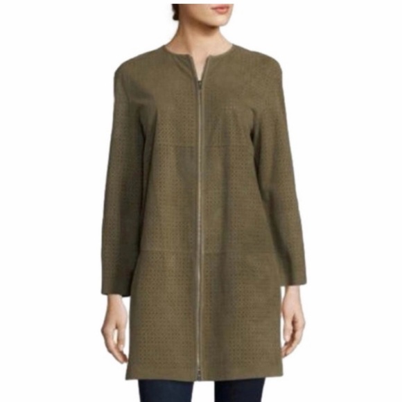 Lafayette 148 New York Jackets & Blazers - Lafayette 148 New York Leather Zip-Front Jacket – Olive Green (Size M)